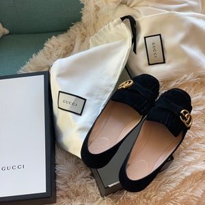 Gucci Marmont Velvet Fringe Flats